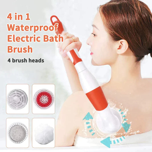 4 In 1 Long Handle Electric Silicone Soft Cleaning Bath Scrubber Body Bath Brush Set